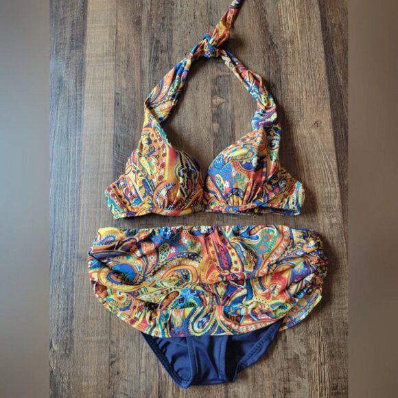 Venus Navy Orage Paisley 2 Piece Set Bikini Swimsuit - Picture 1 of 11